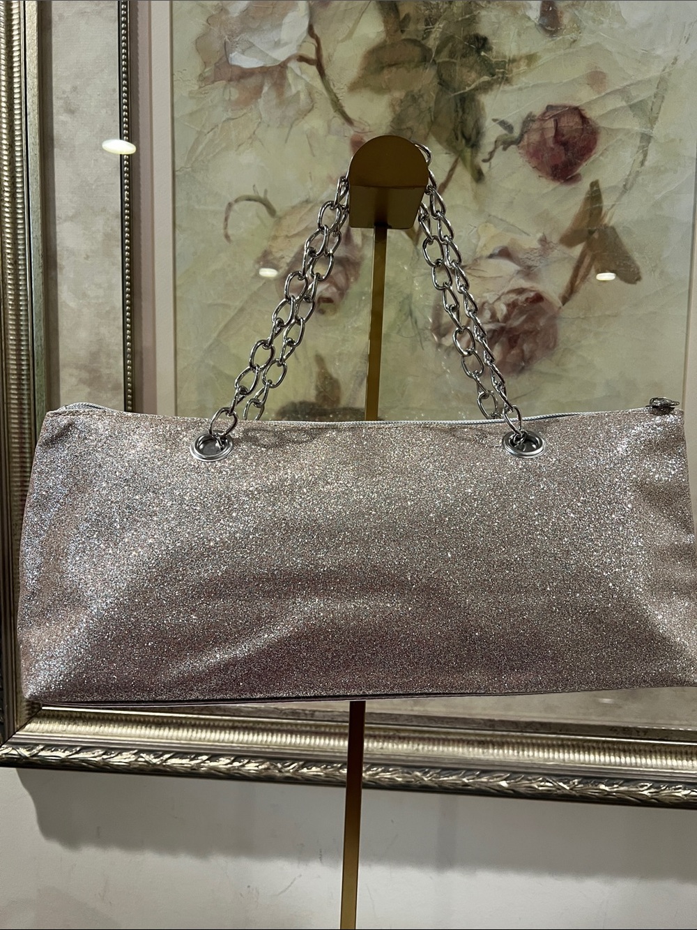 Silver-Pink Glitter Wine Bottle Carrier Bag - Picture 5 of 6
